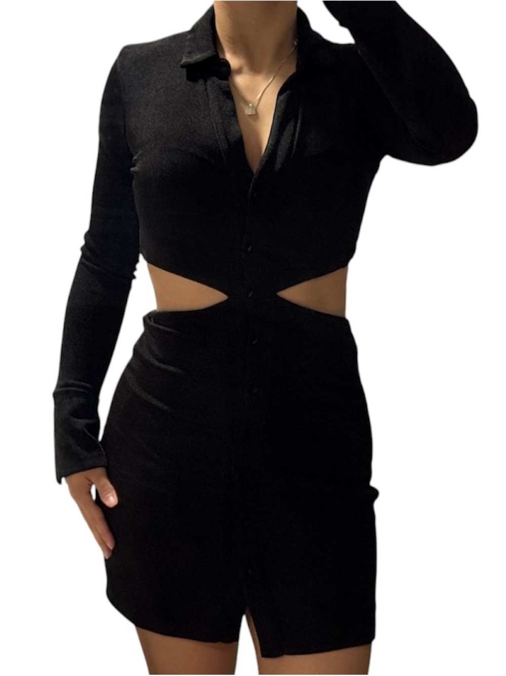 Cotton Candy LA Black Cutout Open Back Button Mini Dress S